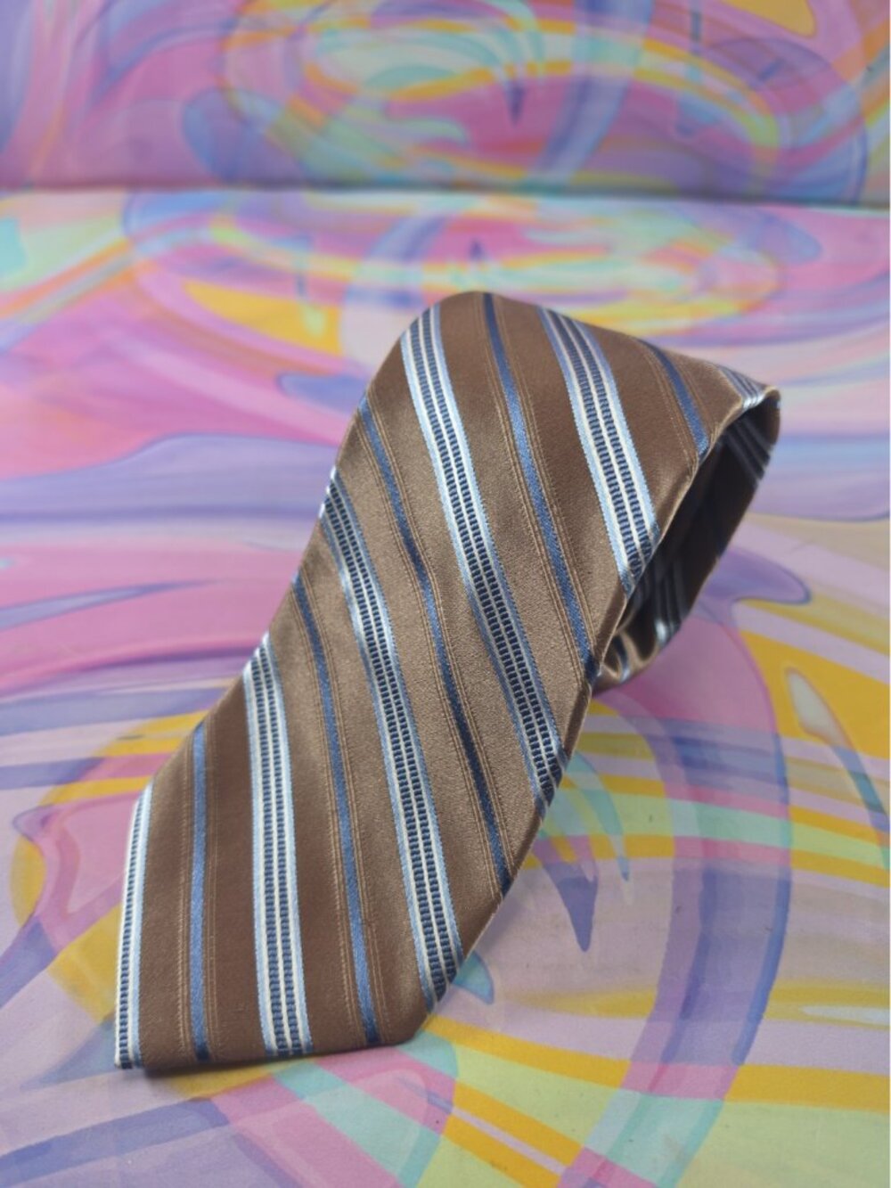 Croft & Barrow Stripe Pattern Neck Tie Brown/Gold/Blue 61'' x 3''